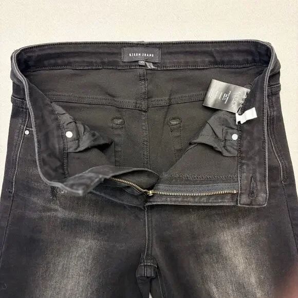 Risen Jeans Vintage Black Wash High Rise Wide Leg Distressed Stretch Denim 13/31 - Picture 5 of 10